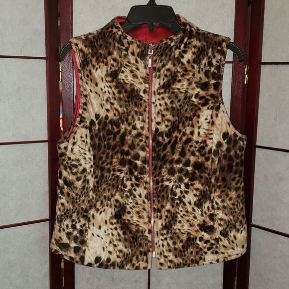 Coldwater Creek Leopard Print Zip Up Vest Jacket - Picture 1 of 9